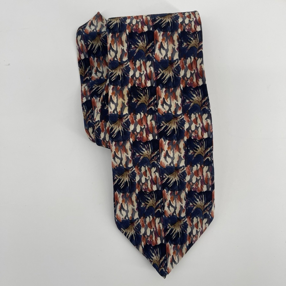 Vintage J. Garcia Pure Silk Tie Navy Floral Abstract Pattern Made in USA